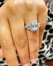 14k Solid White Gold Radiant Cut Moissanite And Round And Trapezoids Cut Natural Diamonds Engagement Ring 4.00ctw